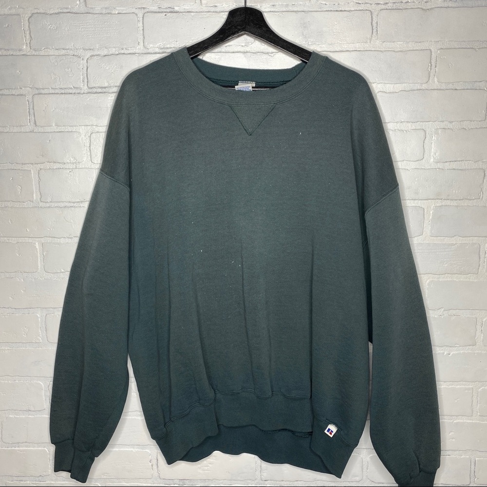 Vintage 90s Russell Athletic Sweatshirt XXL Dark Forrest Green Faded Distressed